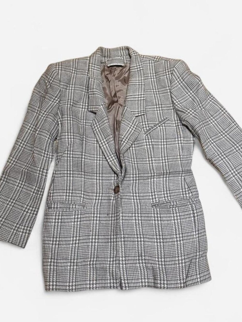 Vintage 90s Wool Gray Plaid Blazer Shoulder Pads Size S/XS